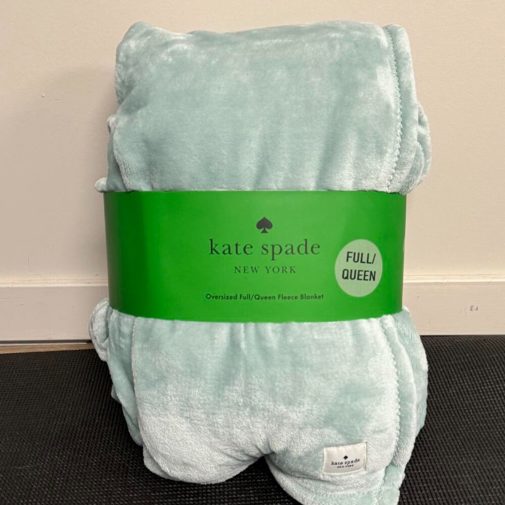 Kate Spade Queen Full Light Blue Green Gray Fleece Throw Blanket Comforter